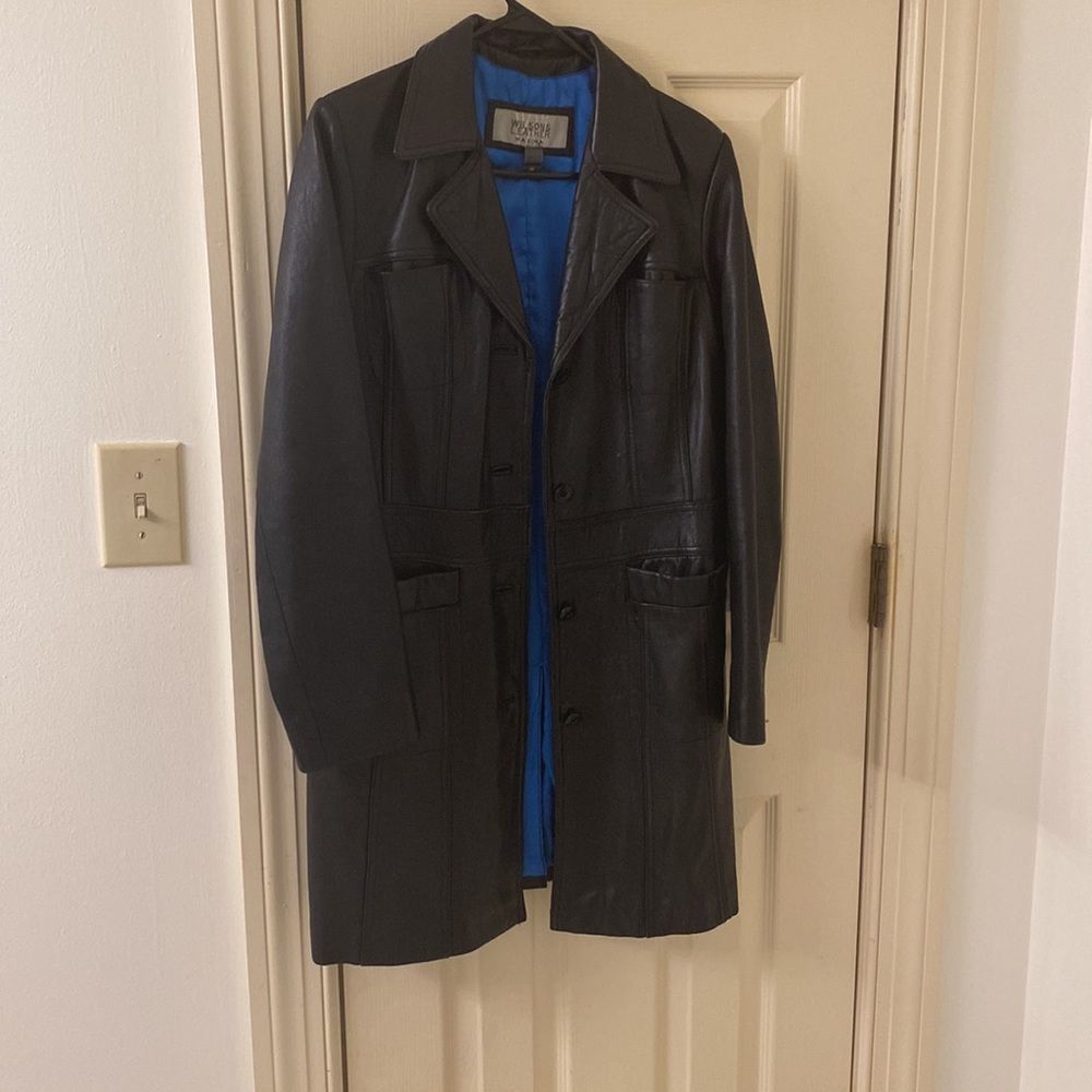 Knee Length Black Wilson Leather Trench Coat Gem